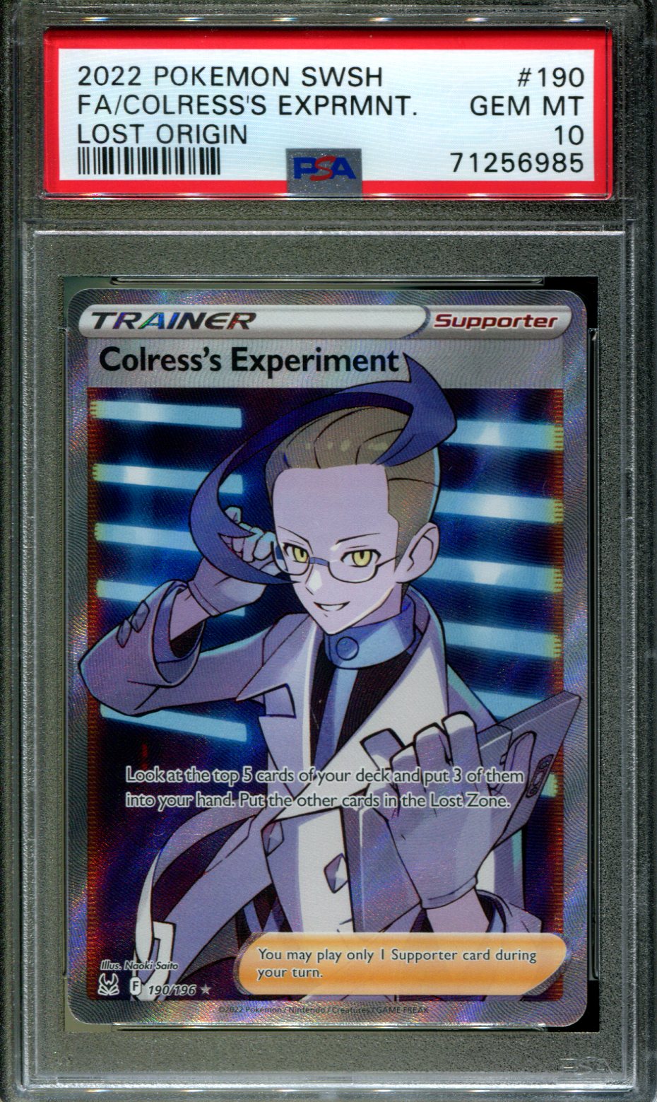 Colress's Experiment - 190/196 - PSA 10 - Full Art - Lost Origin