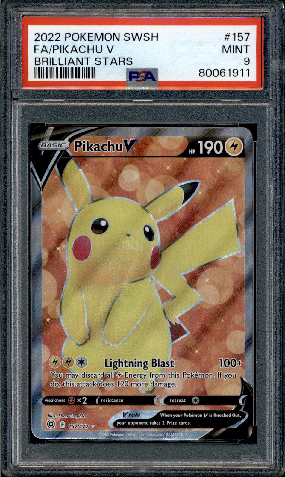 Pikachu V - 157/172 - PSA 9 - Full Art - Brilliant Stars - Pokemon - 61911