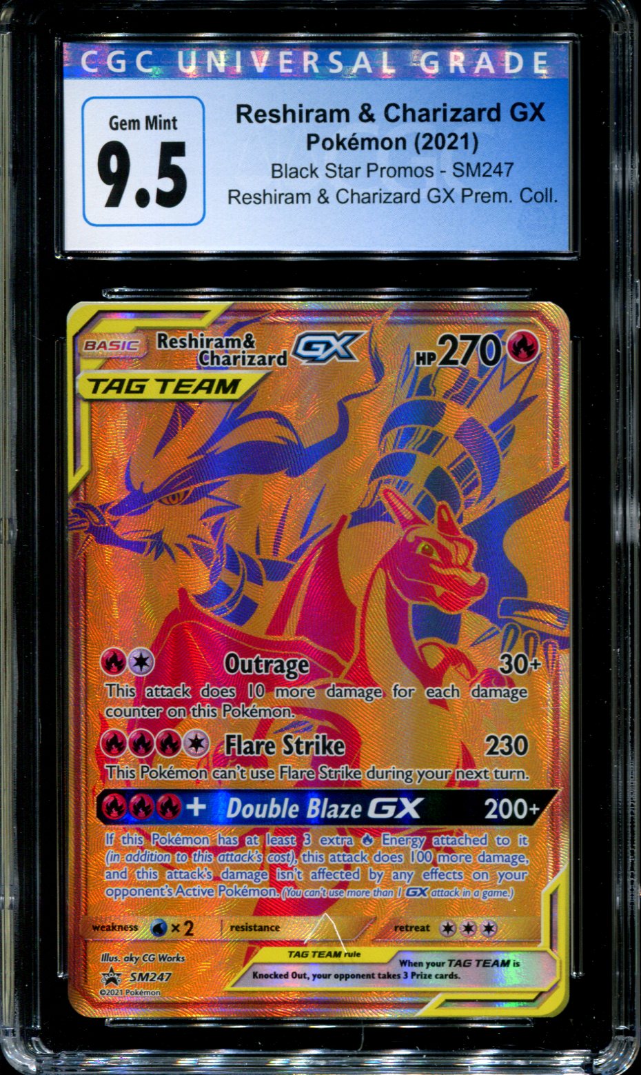 Jumbo Pokemon Reshiram Charizard GX Tag Team Gold Promo SM247 Large Card NM