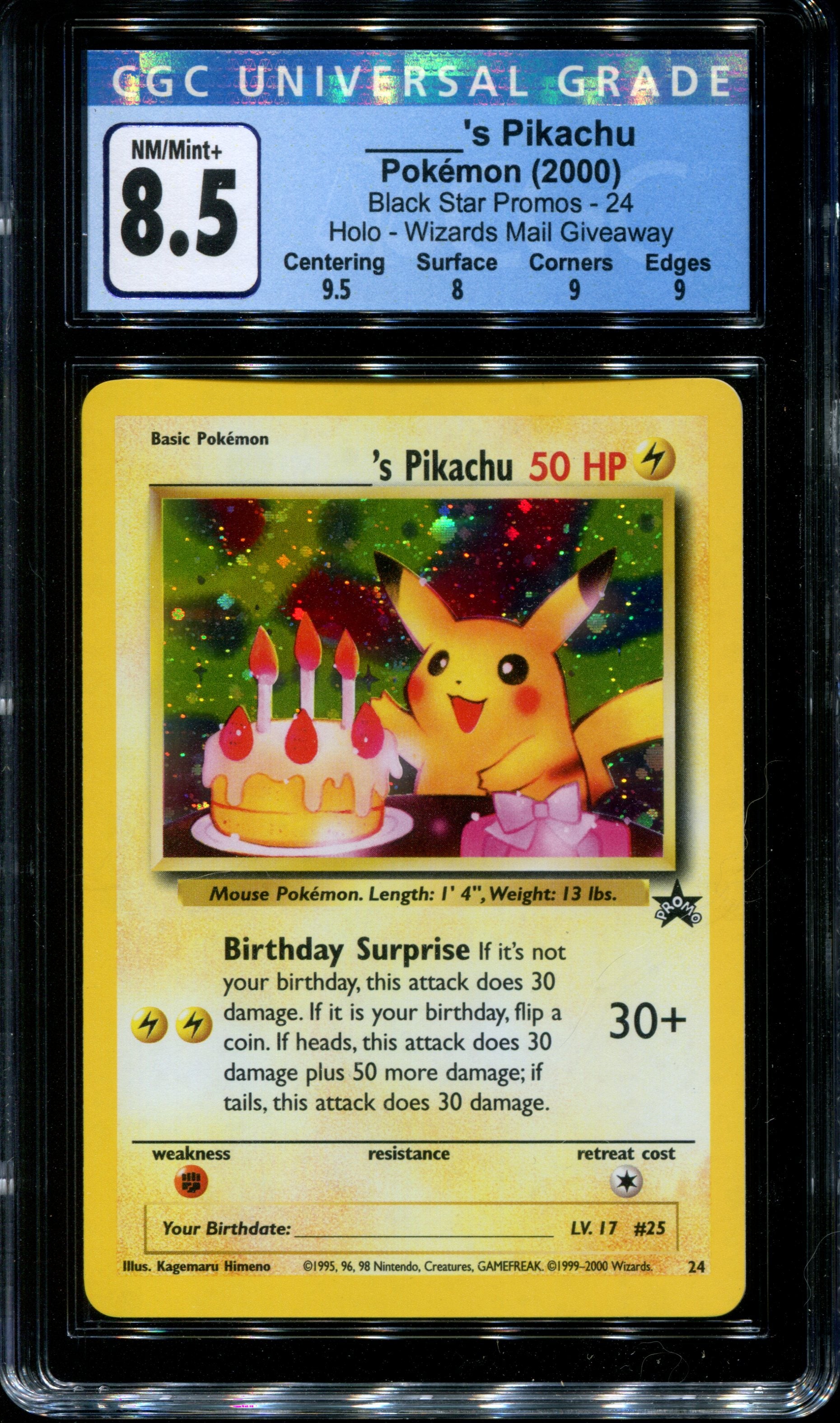 Birthday Pikachu - 24 - CGC 8.5 NM/Mint+ - Black Star Promo - 65075