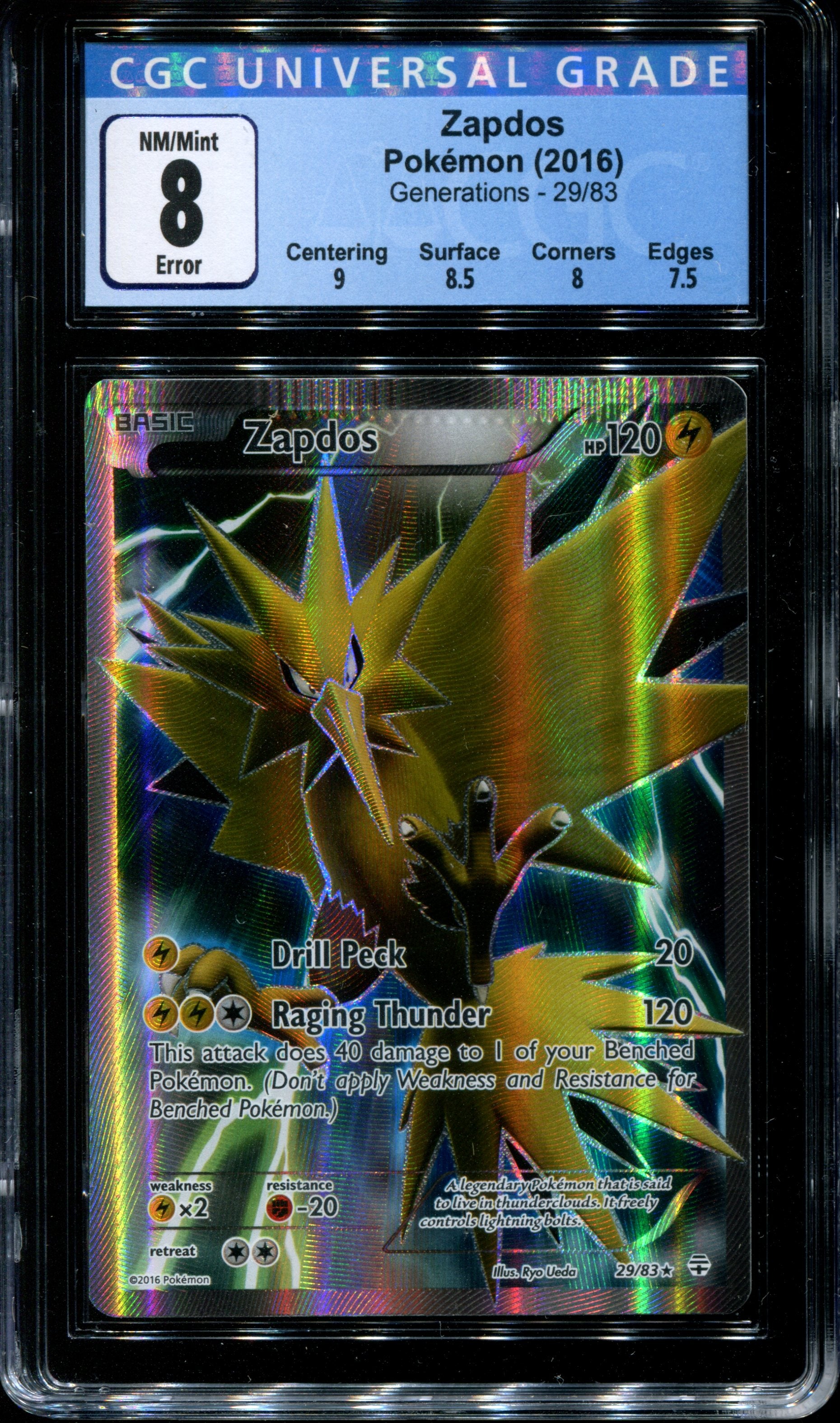 Zapdos - 29/83 - CGC 8 - Crimped Error - Generations - 3001