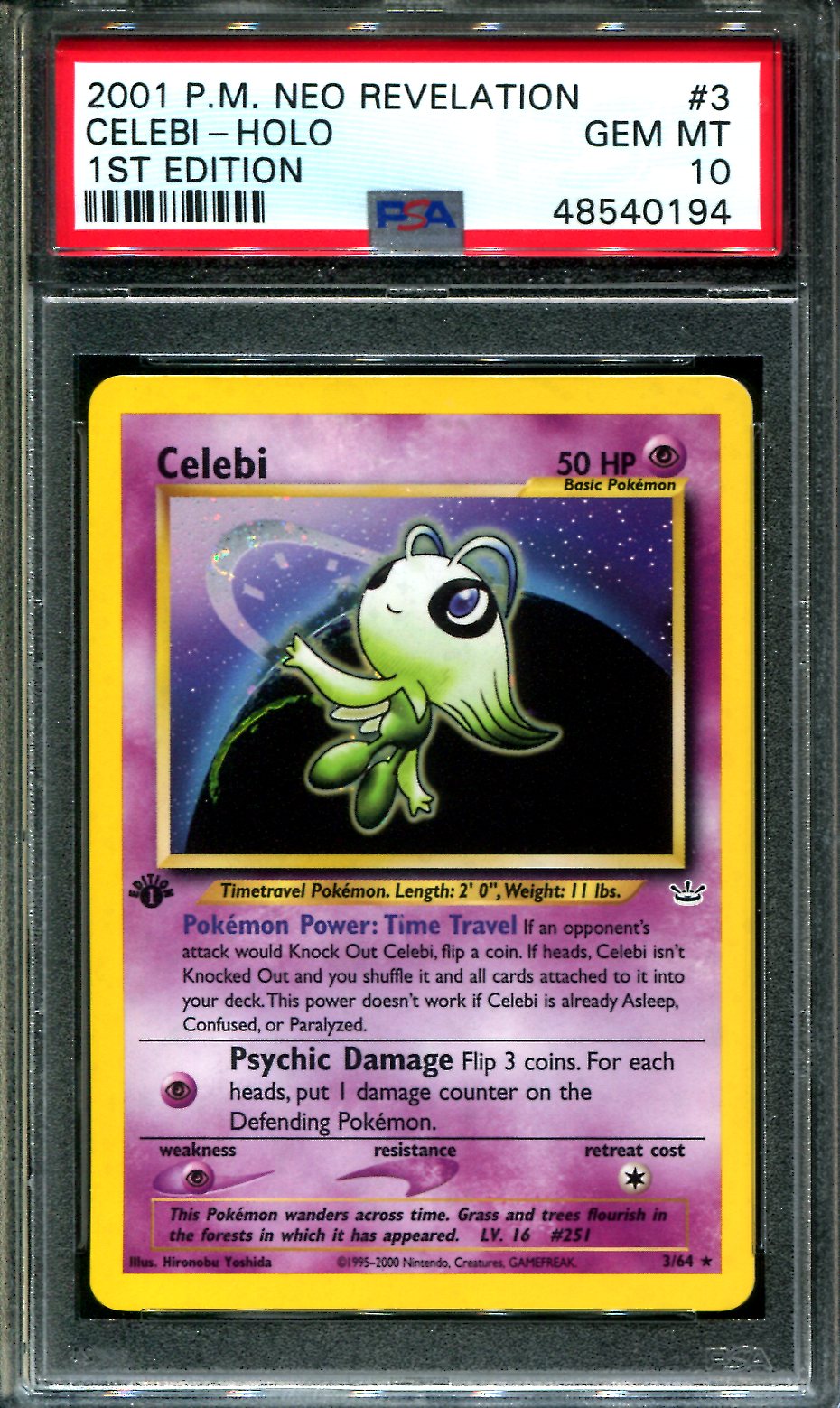 Celebi - 1st Edition - 3/64 - PSA 10 Gem Mint - Neo Revelation - 40194