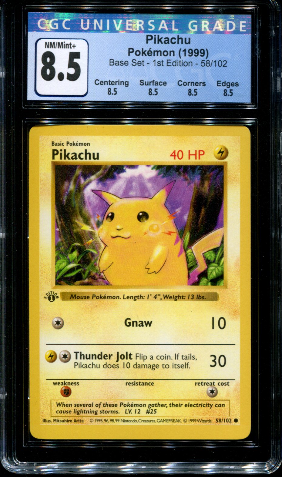 Pikachu - 1st Edition - 58/102 - CGC 8.5 NM/Mint+ - Base Set