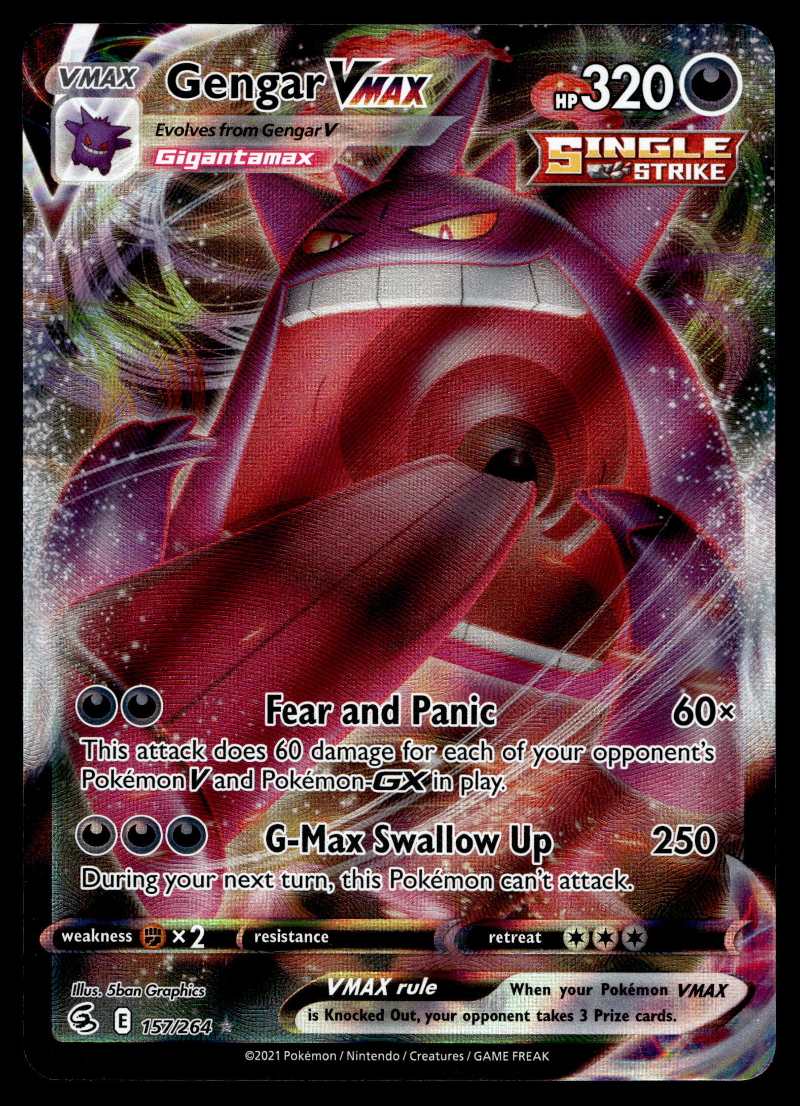 Pokemon Card GENGAR VMAX 157/264 Fusion Strike Full Art- Single
