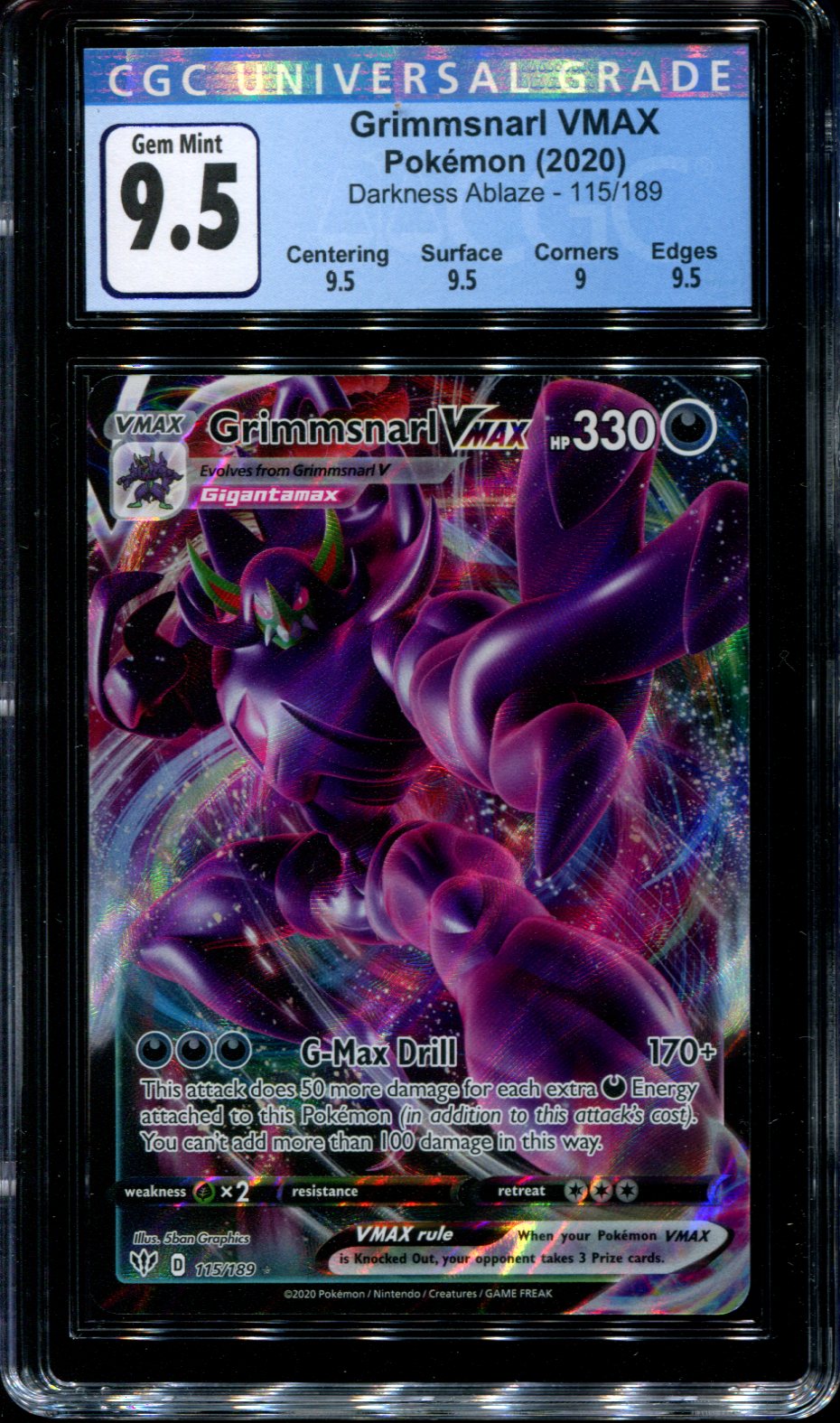 Grimmsnarl Vmax - 115/189 - CGC 9.5 Gem Mint - Darkness Ablaze